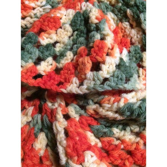 Vintage Crochet Pillow Tops Doilies Boho Bohemian Hip 1970's Orange Green Creme - Picture 1 of 7